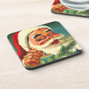 Vintage Christmas, Jolly Retro 50's Santa Claus Beverage Coaster