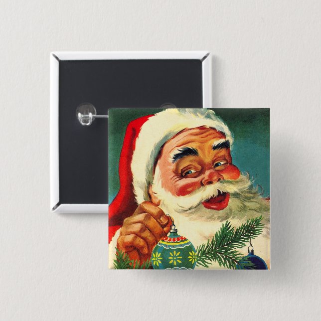 Vintage Christmas, Jolly Retro 50's Santa Claus Button (Front & Back)
