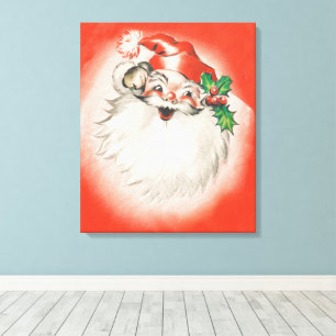 Vintage Christmas, Jolly Retro 50s Santa Claus Canvas Print