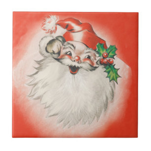 Vintage Christmas, Jolly Retro 50s Santa Claus Ceramic Tile