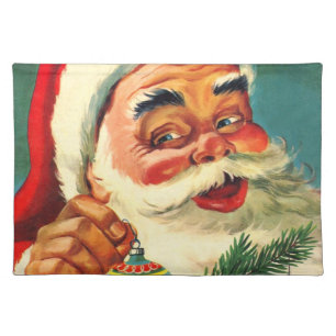 Vintage Christmas, Jolly Retro 50's Santa Claus Cloth Placemat