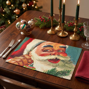 Vintage Christmas, Jolly Retro 50's Santa Claus Cloth Placemat