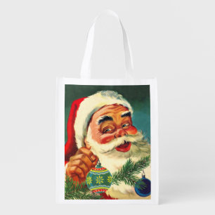 Vintage Christmas, Jolly Retro 50's Santa Claus Grocery Bag