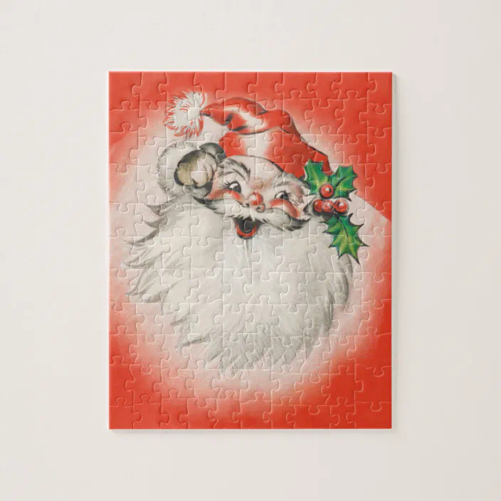 Jolly Santa Claus Carrying Bag of Toys to Deliver Vintage 1950s Unused Christmas Greeting Card