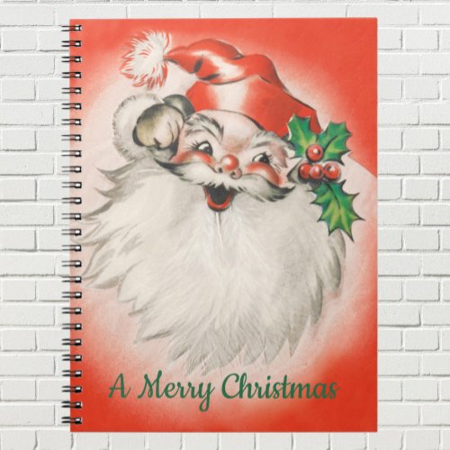 Vintage Christmas Jolly Retro 50s Santa Claus Notebook