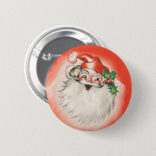 Vintage Christmas, Jolly Retro 50s Santa Claus Pinback Button
