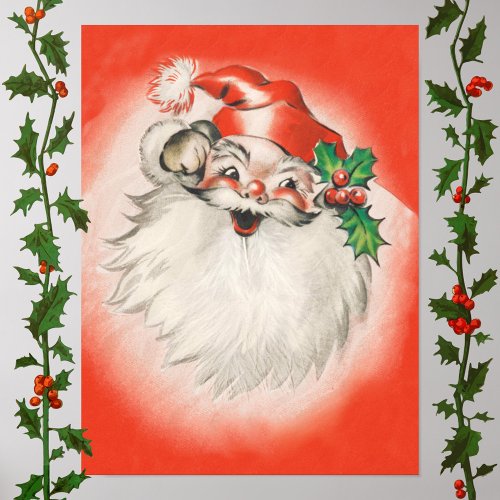 Vintage Christmas Jolly Retro 50s Santa Claus Poster