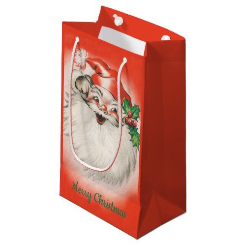 Vintage Christmas Jolly Retro 50s Santa Claus Small Gift Bag