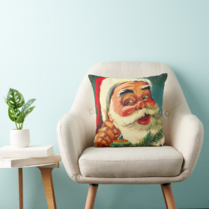 Vintage Christmas, Jolly Retro 50's Santa Claus Throw Pillow