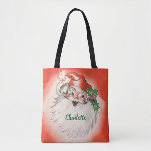 Vintage Christmas Jolly Retro 50s Santa Claus Tote Bag