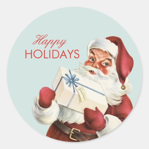 Vintage Christmas Jolly Santa Blue Red Holiday Classic Round Sticker