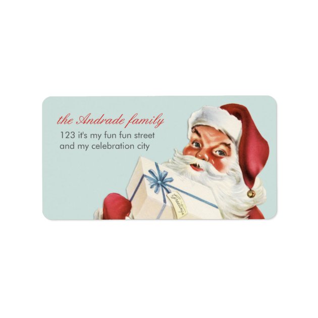 Vintage Christmas Jolly Santa Blue Red Holiday Label