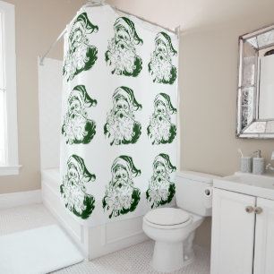 Vintage Christmas, Jolly Santa Claus in Green Shower Curtain