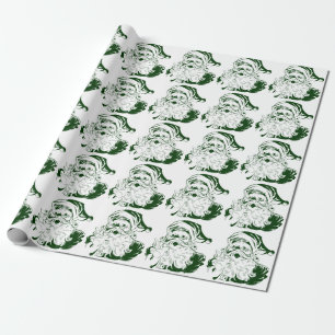 Vintage Christmas, Jolly Santa Claus in Green Wrapping Paper