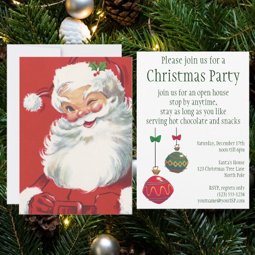 Vintage Christmas Jolly Santa Claus Invitation