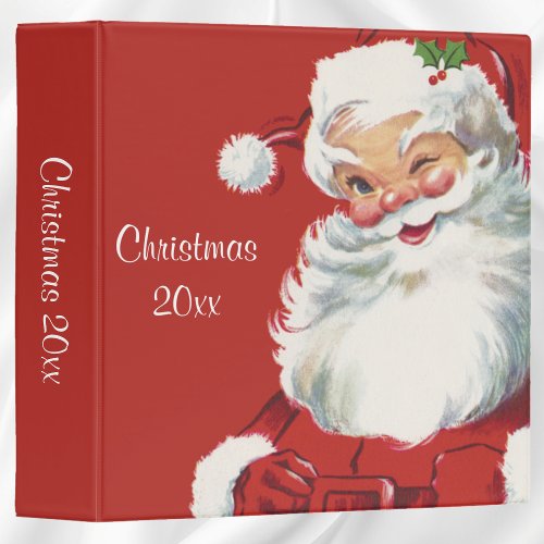 Vintage Christmas Jolly Santa Claus Winking 3 Ring Binder