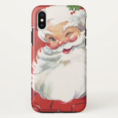 Vintage Christmas, Jolly Santa Claus Winking iPhone X Case Vintage Christmas Jolly Santa Claus Winking iPhone X Case