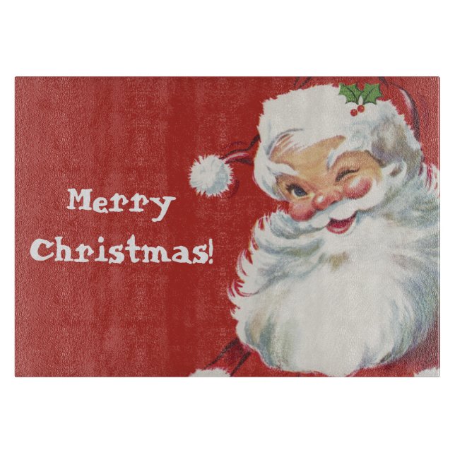 Vintage Christmas, Jolly Santa Claus Winking Cutting Board (Front)