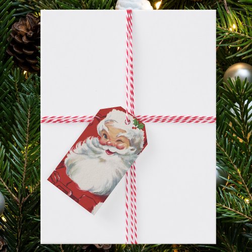 Vintage Christmas Jolly Santa Claus Winking Gift Tags