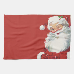 Vintage Christmas, Jolly Santa Claus Winking Kitchen Towel