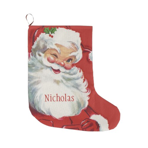 Vintage Christmas Jolly Santa Claus Winking Large Christmas Stocking