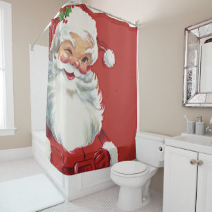 Vintage Christmas, Jolly Santa Claus Winking Shower Curtain