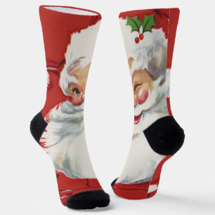 Vintage Christmas, Jolly Santa Claus Winking Socks