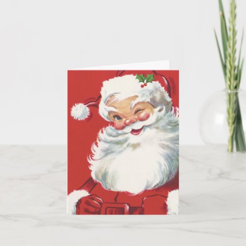 Vintage Christmas Jolly Santa Claus Winking Thank You Card