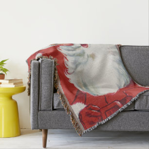 Vintage Christmas, Jolly Santa Claus Winking Throw Blanket
