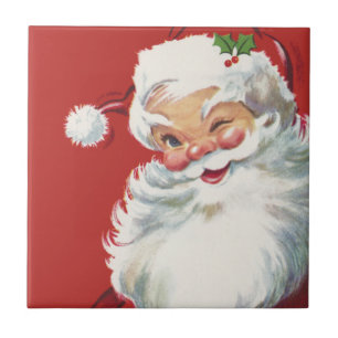 Vintage Christmas, Jolly Santa Claus Winking Tile