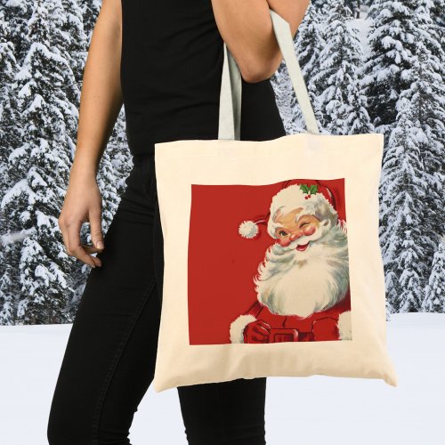 Vintage Christmas Jolly Santa Claus Winking Tote Bag