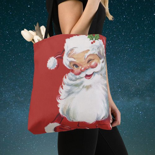 Vintage Christmas Jolly Santa Claus Winking Tote Bag