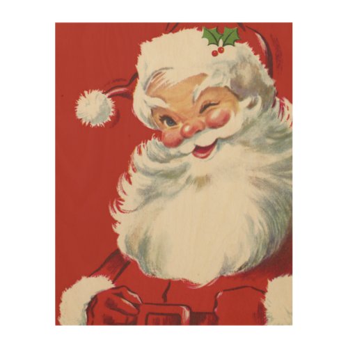 Vintage Christmas Jolly Santa Claus Winking Wood Wall Decor