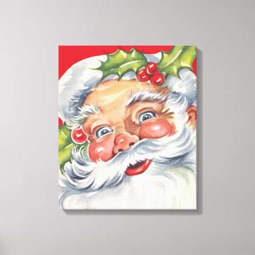 Vintage Christmas Jolly Santa Claus with His Hat Canvas Print