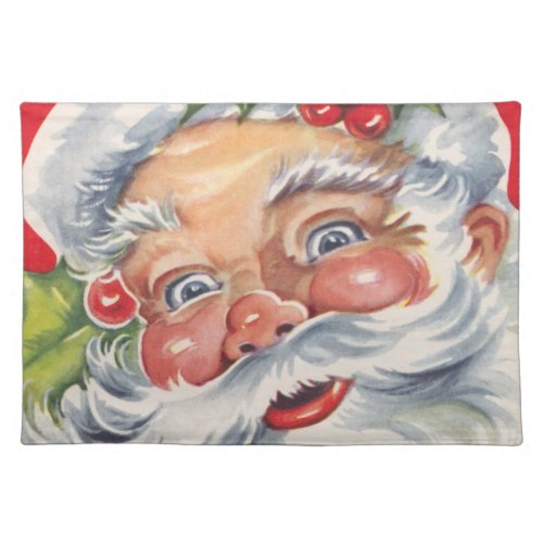 Vintage Christmas Jolly Santa Claus with His Hat Cloth Placemat