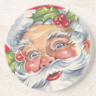 Vintage Christmas, Jolly Santa Claus with His Hat Coaster