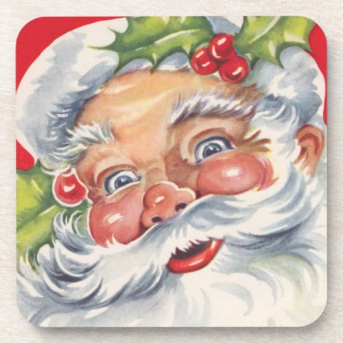 Vintage Christmas Jolly Santa Claus with His Hat Drink Coaster