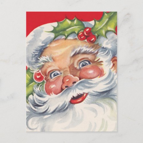 Vintage Christmas Jolly Santa Claus with His Hat Holiday Postcard