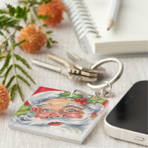 Vintage Christmas, Jolly Santa Claus with His Hat Keychain