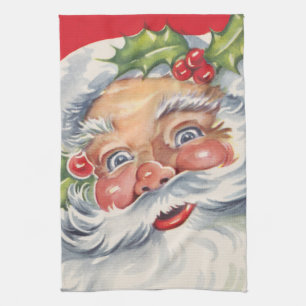 Vintage Christmas, Jolly Santa Claus with His Hat Kitchen Towel
