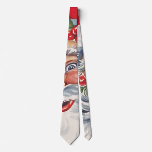 Vintage Christmas Jolly Santa Claus with His Hat Neck Tie