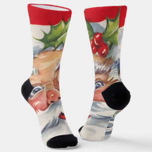 Vintage Christmas, Jolly Santa Claus with His Hat Socks