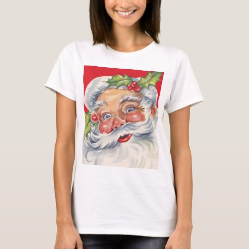 Vintage Christmas Jolly Santa Claus with His Hat T_Shirt