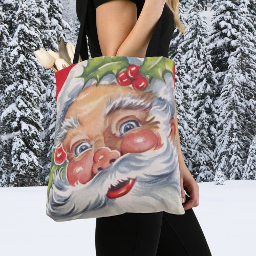 Vintage Christmas Jolly Santa Claus with His Hat Tote Bag