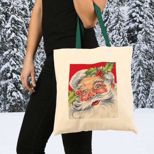 Vintage Christmas Jolly Santa Claus with His Hat Tote Bag