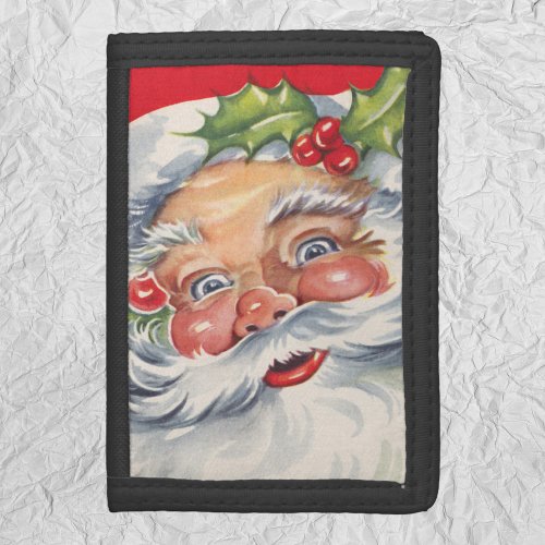 Vintage Christmas Jolly Santa Claus with His Hat Trifold Wallet