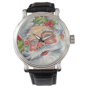 Vintage Christmas, Jolly Santa Claus with His Hat Watch