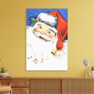Vintage Christmas, Jolly Santa Claus with Music Canvas Print
