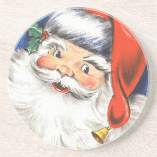 Vintage Christmas, Jolly Santa Claus with Music Drink Coaster