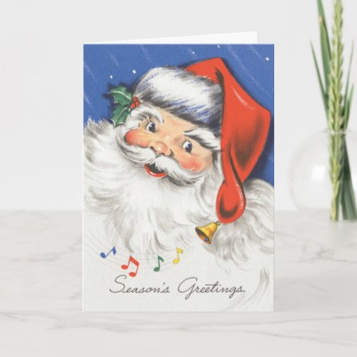 Vintage Christmas Jolly Santa Claus with Music Holiday Card